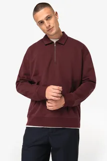 Native Spirit Ecologische uniseks sweater met kwartrits, polokraag en afhangende schouders – foto 3