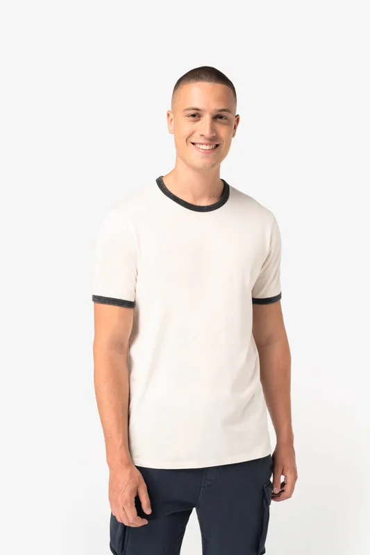 Native Spirit Ecologisch ringer heren T-shirt met contrasterende boorden en verwassen look