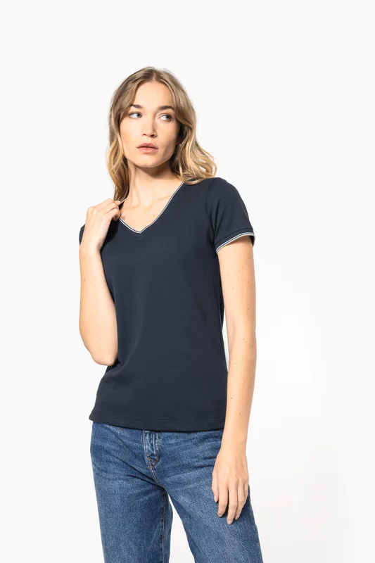 Kariban Dames-T-shirt piqué V-hals