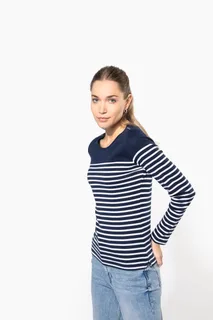 Kariban Gestreept dames-T-shirt lange mouwen – foto 1
