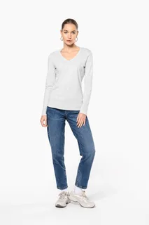 Kariban Dames T-shirt V-hals lange mouwen – foto 6