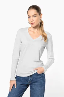 Kariban Dames T-shirt V-hals lange mouwen – foto 1