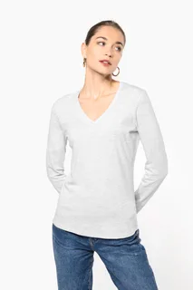 Kariban Dames T-shirt V-hals lange mouwen – foto 4