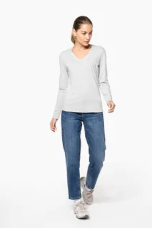 Kariban Dames T-shirt V-hals lange mouwen – foto 5