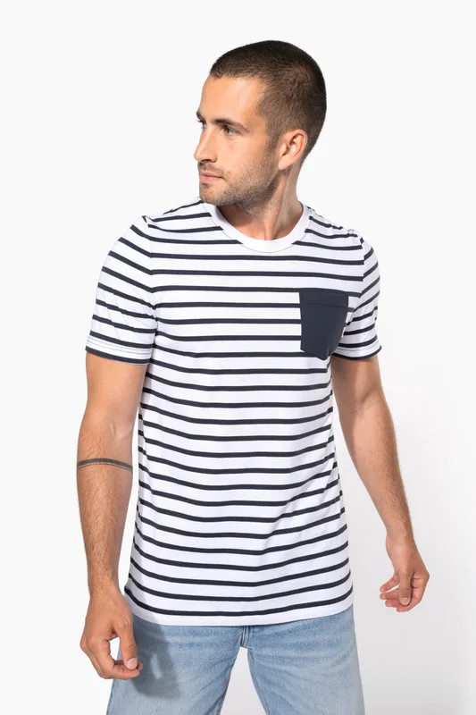 Kariban Gestreept T-shirt met zak en korte mouwen