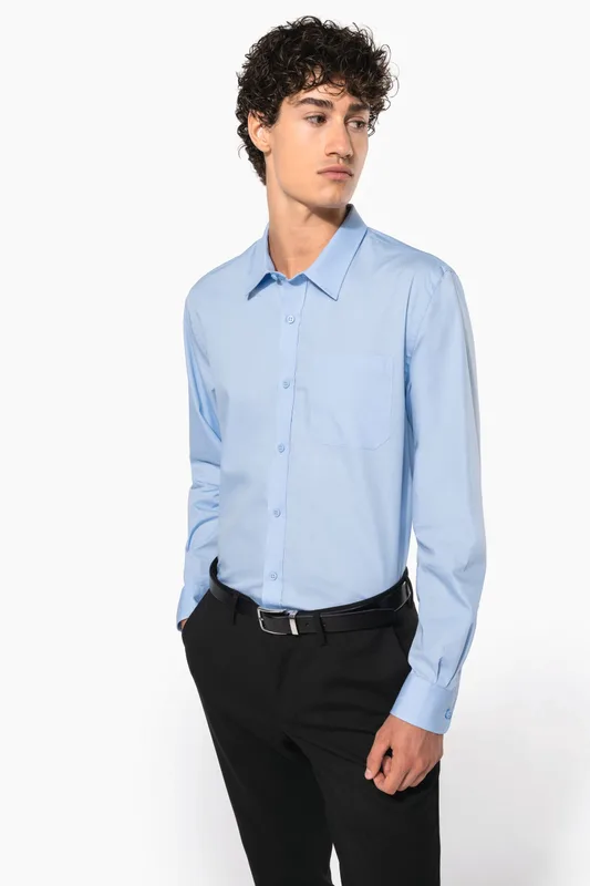 Kariban Heren poplin overhemd lange mouwen