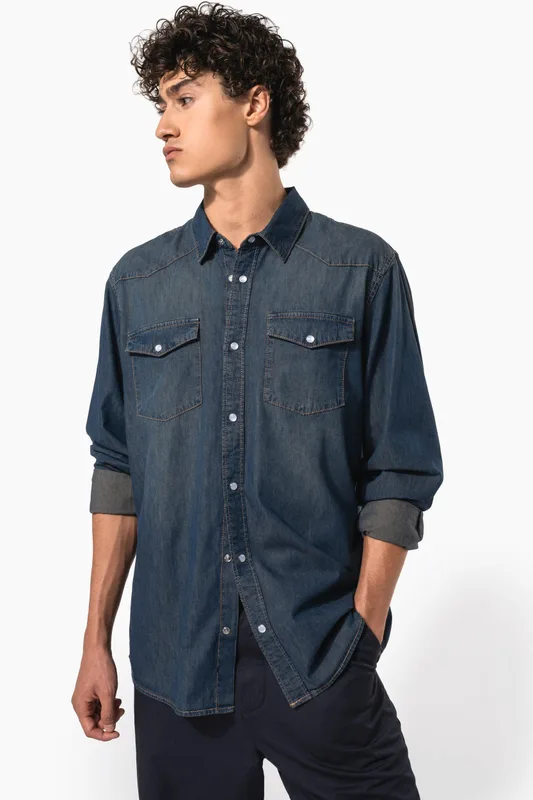 Kariban Men's long-sleeved denim shirt
