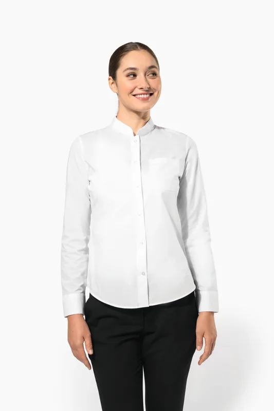 Kariban Damesblouse met "Mao" kraag lange mouwen