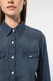 Kariban Dames denim blouse lange mouwen – foto 3