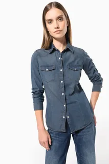 Kariban Dames denim blouse lange mouwen – foto 1