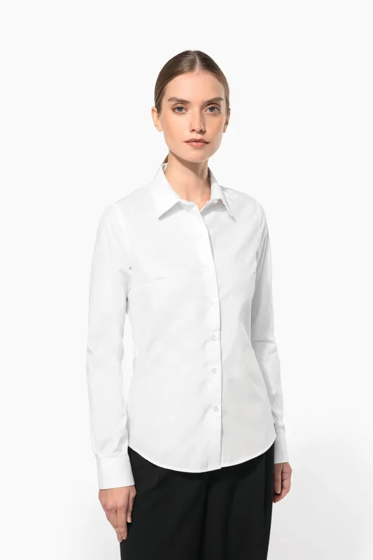 Kariban Damesblouse in popeline met lange mouwen