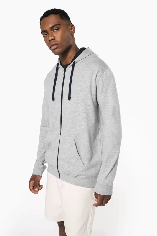 Kariban Herensweater met rits en capuchon in contrasterende kleur