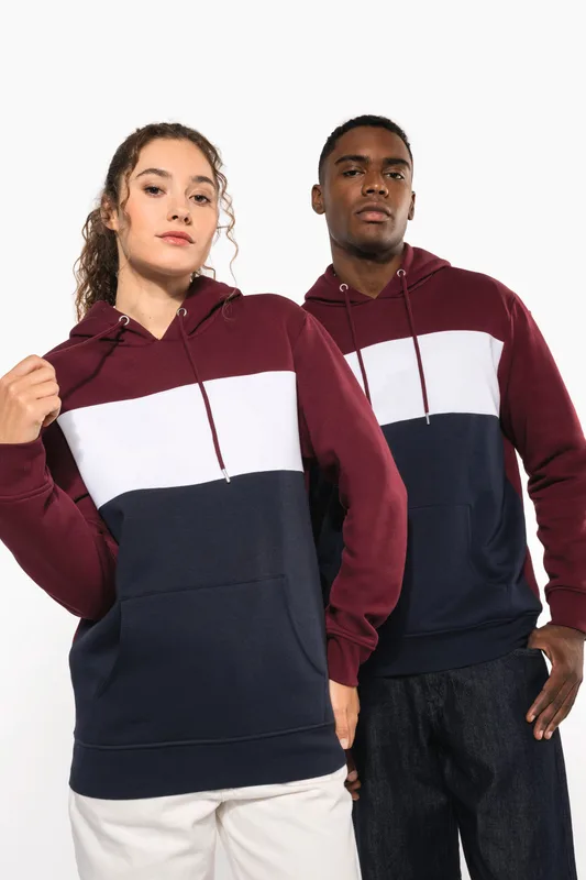 Kariban Driekleurige unisex sweater met capuchon