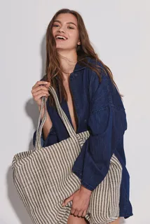 Kimood Gestreepte shopper van juco – foto 6