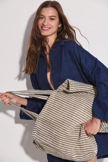 Kimood Gestreepte shopper van juco – foto 5