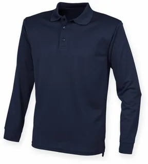 Henbury Coolplus® polo met lange mouwen in Navy, voorkant