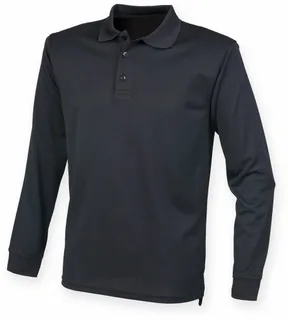 Henbury Coolplus® polo met lange mouwen in Black, voorkant
