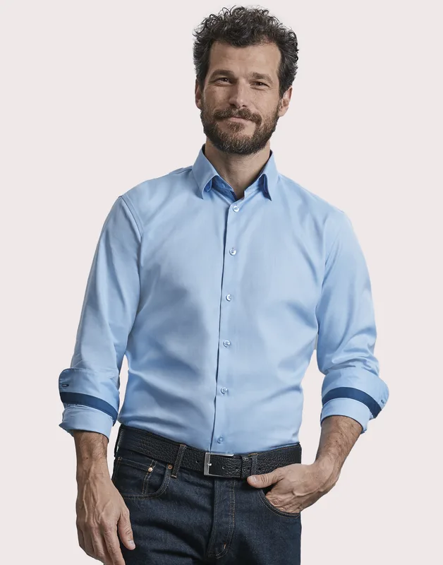 Russell Collection Long-sleeved herringbone shirt