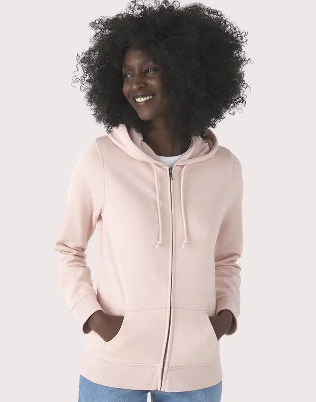 B&C Dames hoodie met rits van biologisch katoen
