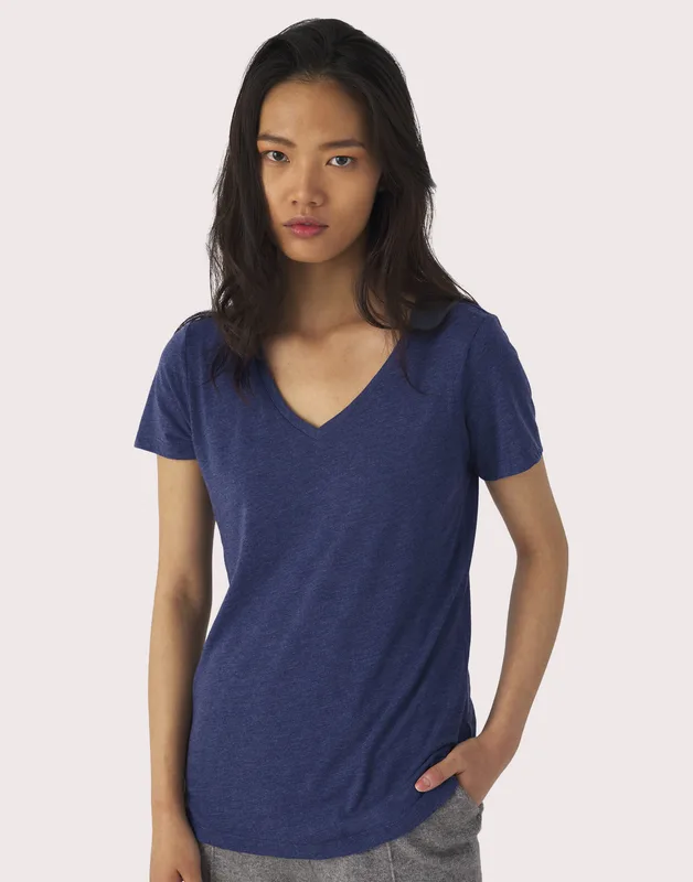 B&C Dames Triblend T-shirt met V-hals
