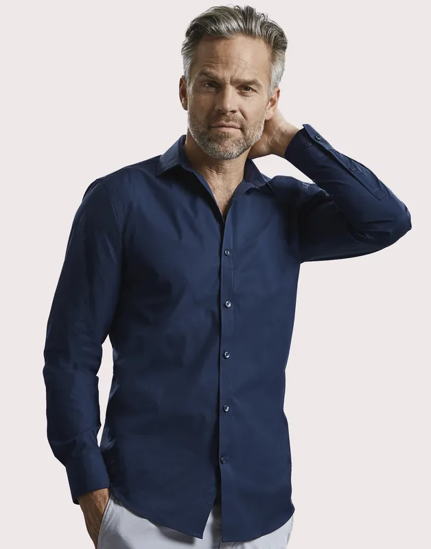 Russell Collection Men's long-sleeved stretch shirt
