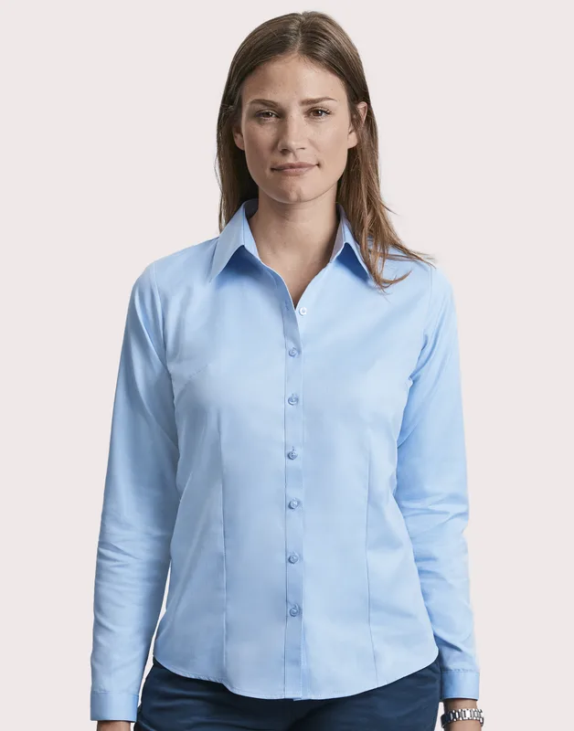 Russell Collection Women's long-sleeved herringbone blouse