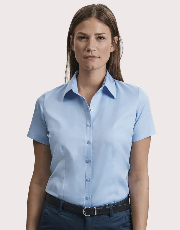 Russell Collection Women's short-sleeved herringbone blouse