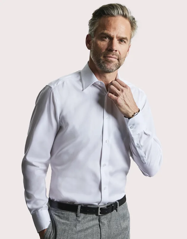 Russell Collection Men's tailored long-sleeved non-iron shirt