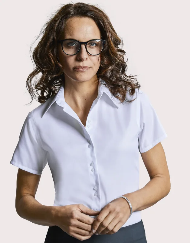 Russell Collection Dames strijkvrije blouse met korte mouwen