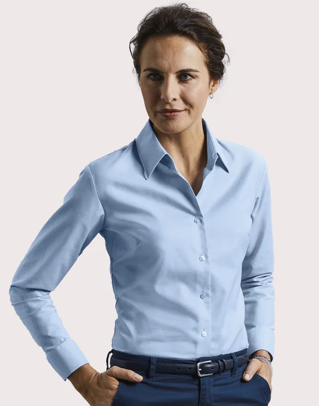 Russell Collection Women's long-sleeved Oxford blouse, easy-care