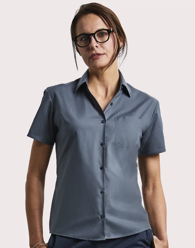 Russell Collection Women's short-sleeved poplin blouse