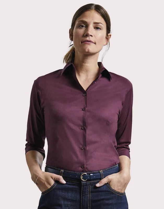 Russell Collection Women's tailored three-quarter sleeve blouse, easy-care