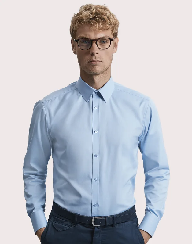 Russell Collection Men's long-sleeved herringbone shirt