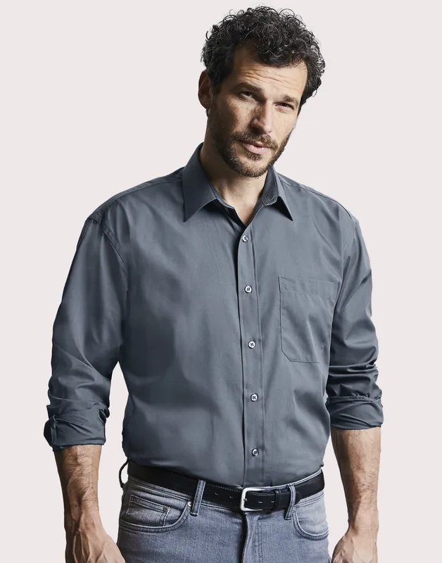 Russell Collection Men's long-sleeved poplin shirt