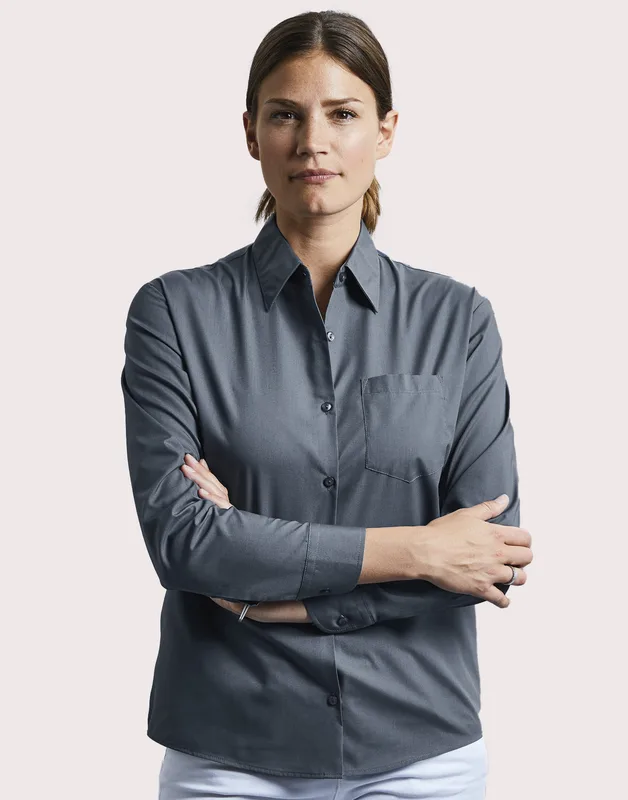 Russell Collection Women's long-sleeved poplin blouse