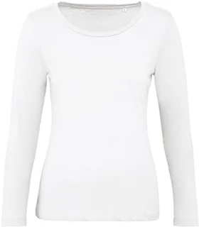 B&C Inspire dames T-shirt met lange mouwen, biologisch katoen in White, voorkant